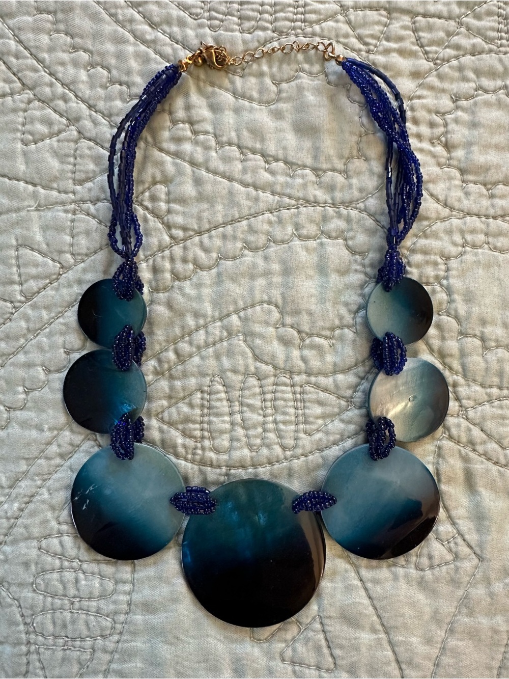Women’s Statement Necklace Adjustable Length Chain Shells Blue